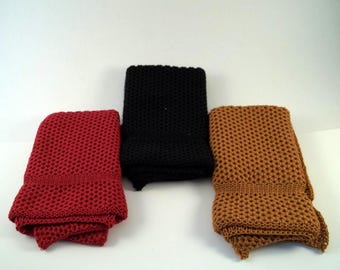 Dishcloths Knit in Cotton in Black, Saffron and Apple Red, Knit Wash Cloth
