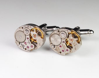 Steampunk Cufflinks Vintage Hamilton 768 Watch Movement Mens Gear Cuff Links by Steampunk Vintage Design