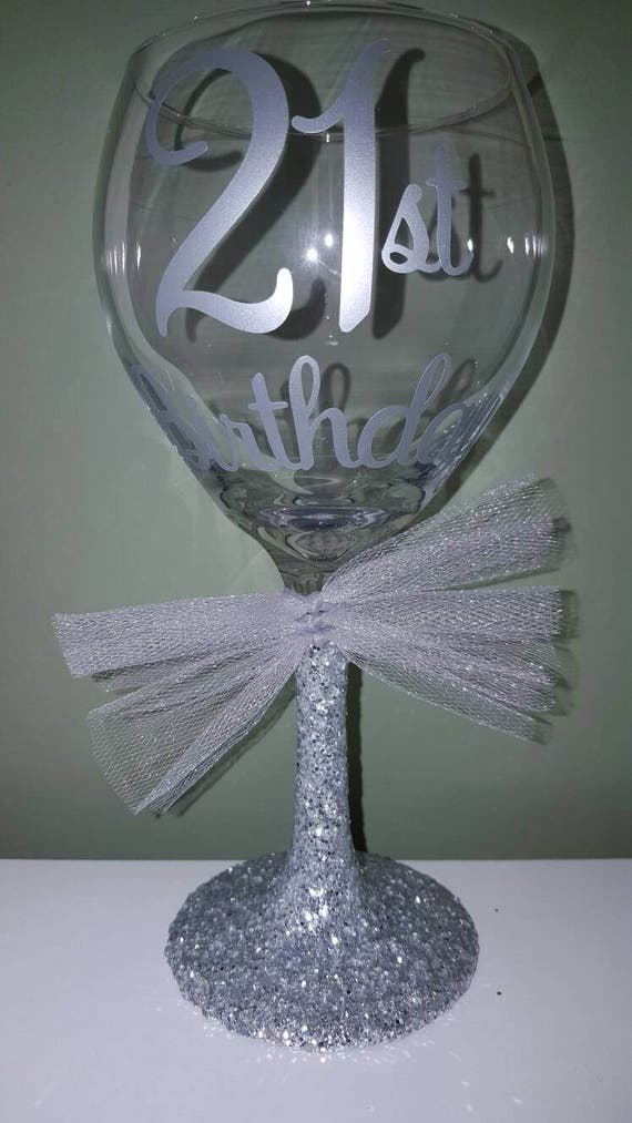 21st Birthday Personalized Glitter Stemmed Wine Glass