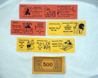Monopoly Game Pieces - Monopoly Money - Monopoly Chance and Community Chest Cards - Craft Project Starter - 1935 Monopoly Game Pieces
