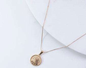 Gold Basic Virgin Mary Necklace / Plated Gold Catholic Necklace / Miraculous Medal Pendant Necklace / Religious Jewelry / Layering Necklace