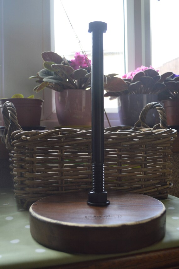 Free standing kitchen roll holder reclaimed wooden paper