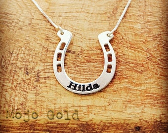 Horseshoe Necklace Silver Name Necklace Horseshoe Charm Necklace Lucky Charm Jewelry Personalized Jewelry Gift For Good Luck Gift For Mom
