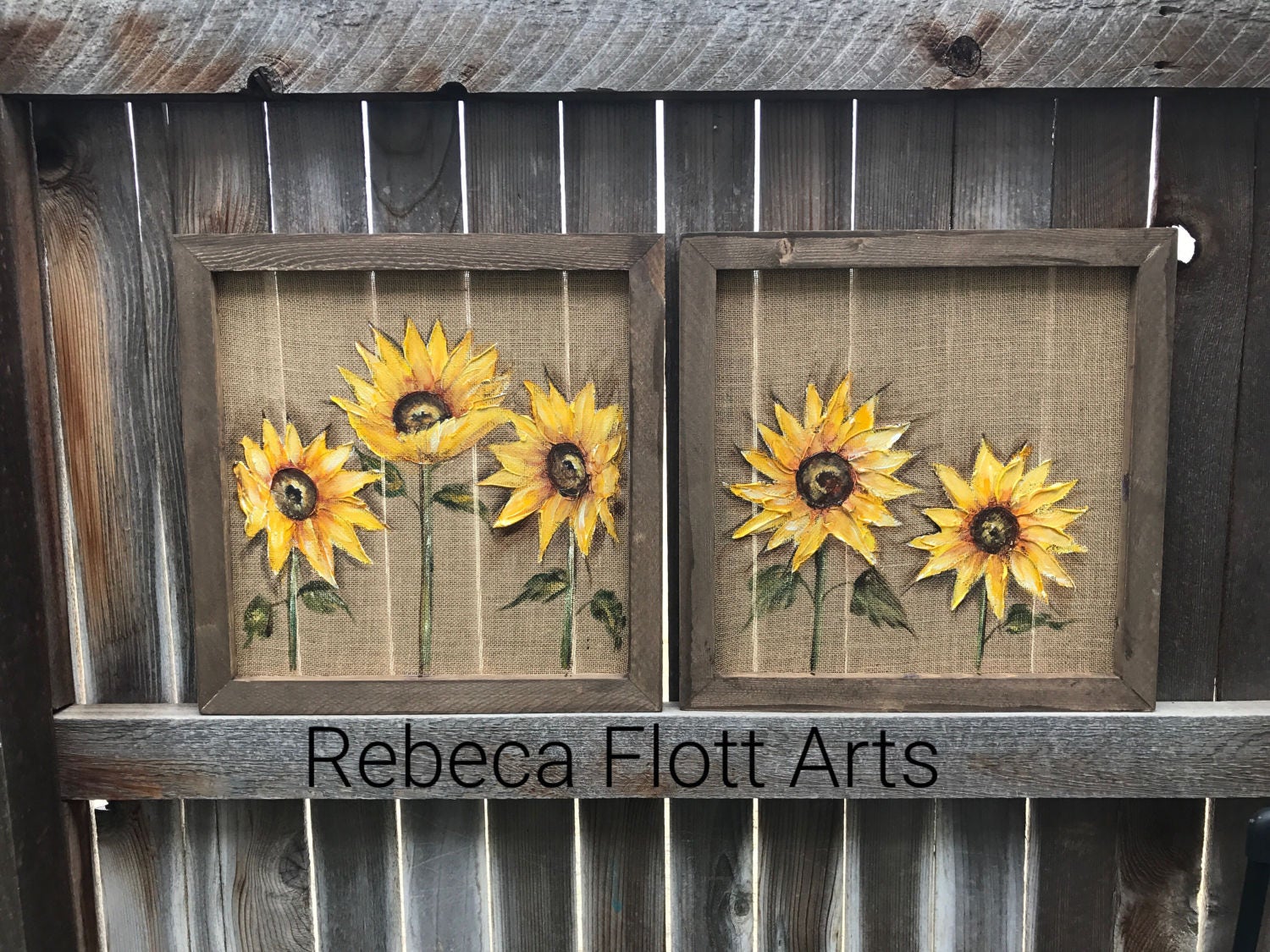 Sunflowers on burlap set of two rustic wall art farmhouse