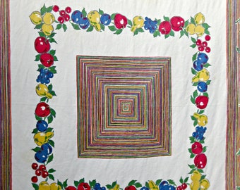 Vintage Tablecloth, Startex Tablecloth, Fruit Tablecloth, 1950s Table Covering, Fiesta Colors, Cottage, Mid Century, Printed Cotton