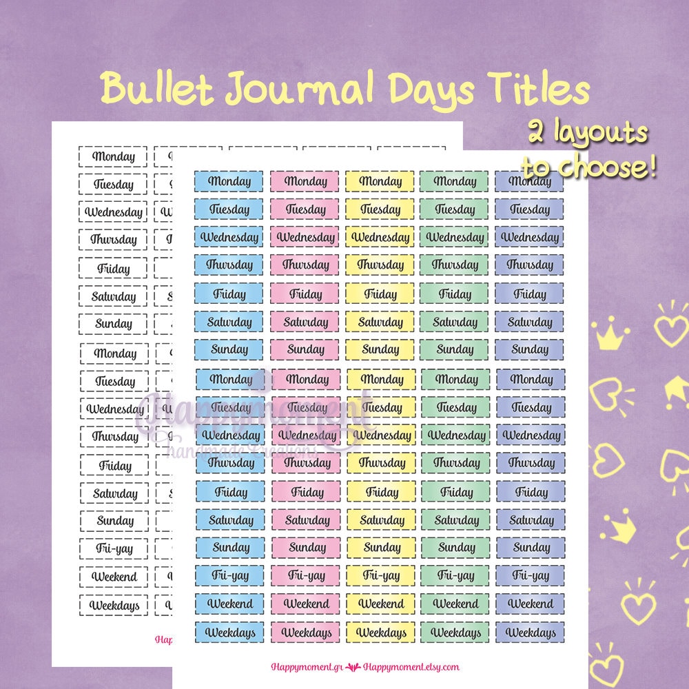 Weekday Stickers Printable Kit Calligraphic Days of the Week