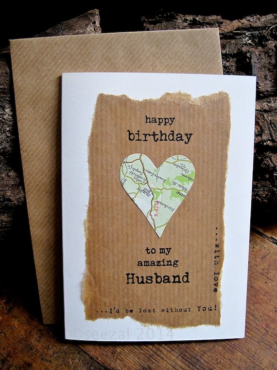 Birthday Card Husband Wife with Vintage Map. Personalised Dad