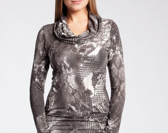 Women's Long Sleeve Cowl Neck Knit Jersey Top #3005 Taupe Printed 65.00