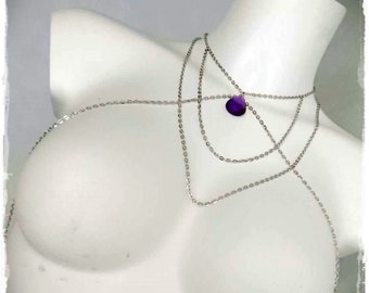 The Unforgiven, due pezzi imbracatura gemme viola, catene, gabbia, catenine, collana per il corpo, cameo, sexy, intimo, poledance, burlesque