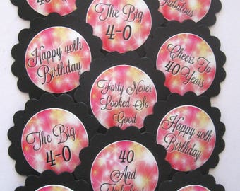40th Birthday Cupcake Toppers/Party Picks Item #1703