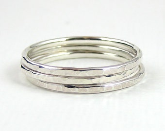 Stacking Ring Set Of Three, Sterling Silver Ring, Knuckle Ring, Hammered Ring, Simple Rings, Sterling Silver Jewellery 925