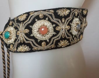FREE SHIPPING Vintage Velvet Gold Stone Belt