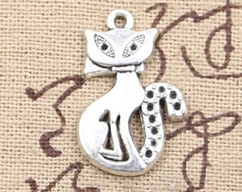 6 Cat Charms Antique Silver Tone Charm Feline Charm Bracelet Bangle Bracelet Pendants #390