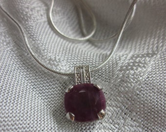 Deep Ruby Gemstone, Platinum and Silver Pendant Necklace