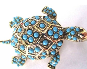 KJL KENNETH J LANE Turquoise Beaded Turtle Pin In Original Box!