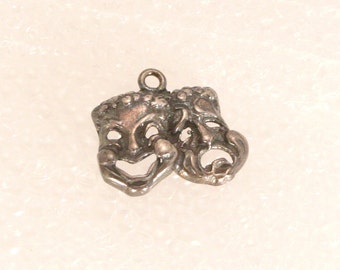 Vintage Silver Comedy Tragedy Charm Pendant Acting Mask Charm Fob
