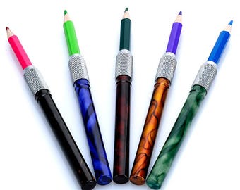 Pencil Extender Lengthener Holder set of 5 Marble Pattern Colors For Graphite and Color Pencils
