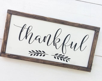 Thankful Sign on Wood, Wooden Thankful Sign, Framed Thankful Sign, Farmhouse Style Sign, Farmhouse Thanksgiving Decor, Thankful Sign Kitchen