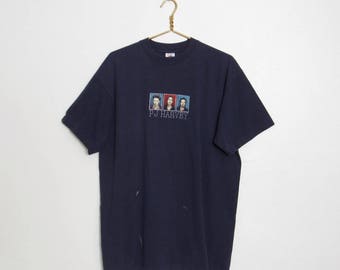 1992 PJ Harvey T-shirt / Navy Blue Cotton Tee / 90s Alternative Rock Vintage Band Shirt