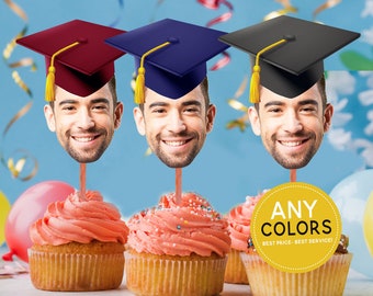 Graduation Hat Cupcake Toppers, Graduation Party Decorations, Personalized Graduation Hat Photo Cupcake, Graduation Cap Toppers, Digital