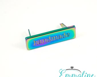 Iridescent Rainbow Finish, Irridescent Metal Bag Label, Handmade Label, Handmade Metal Bag Label, Metal Label