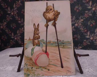 Early Chick on Stilts Easter postcard