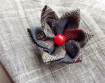 Custom Lapel Pins Mens Lapel Pin Flower Lapel Pin Lapel Flower Red White Blue Silk Boutonniere Kanzashi Brooch Groomsman Gift For Him