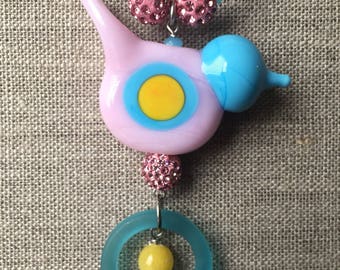 Pink and blue birdy necklace