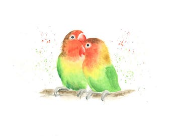 love birds print, bird print, love birds art, parrot print, love birds wall art, animal print, tropical decor, tropical print, bird art,