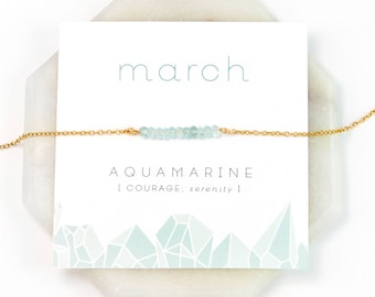March Birthstone Necklace - Inspirational Aquamarine Crystal Bar Necklace, Healing Gemstone Gift, Dainty Necklace, Birthday Present