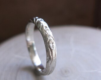 Twig white 14kt gold woodgrain ring Thinnest PLYWOOD 3mm sz 6.5
