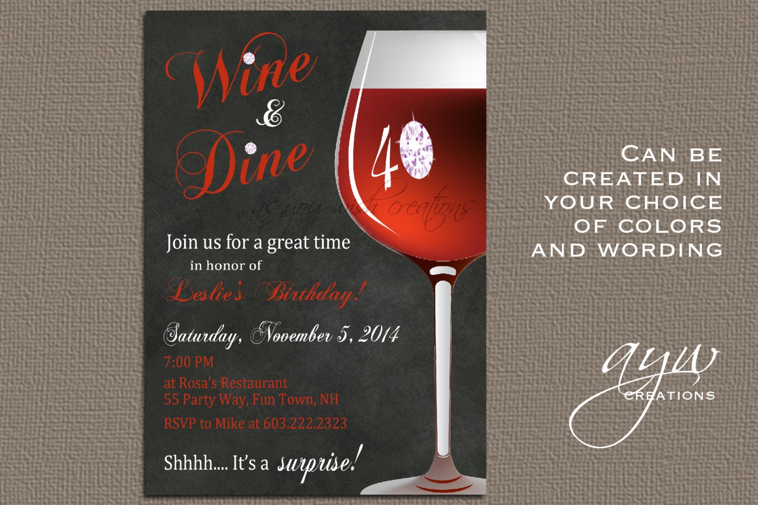Wine Birthday Party Invitation Printable Invitation Elegant