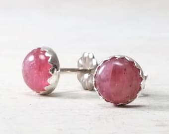 Pink Tourmaline Posts Pink Tourmaline Studs Post Earrings Sterling Silver Pink Studs 6mm