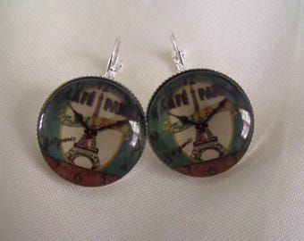 LIQUIDATION cabochon earrings 25 mm glass Eiffel Tower