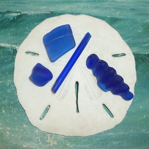 Lot of 4...Genuine, Natural Surf Tossed RARE COBALT Blue Puerto Rico Sea GLASS...Interesting Shapes