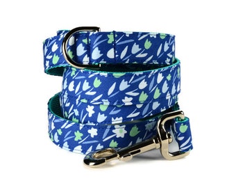 Blueberry Tulip Dog Leash, Floral Dog Leash, Blue Dog Leash, Blue Floral Dog Leash, Girly Dog Leash, Leash For Girl Dog, Floral Leash