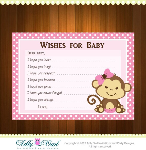 Items similar to Pink Girl Monkeys Baby Shower Wish and ...