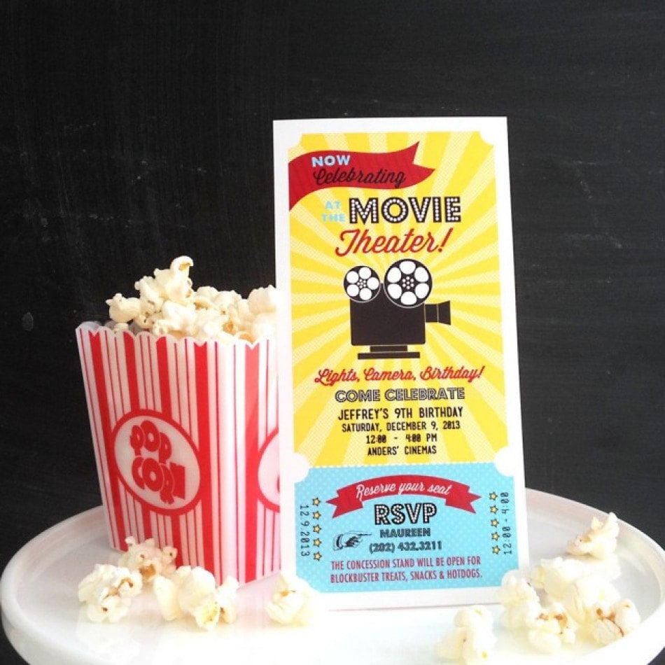 movie ticket birthday party printable customized 4x8