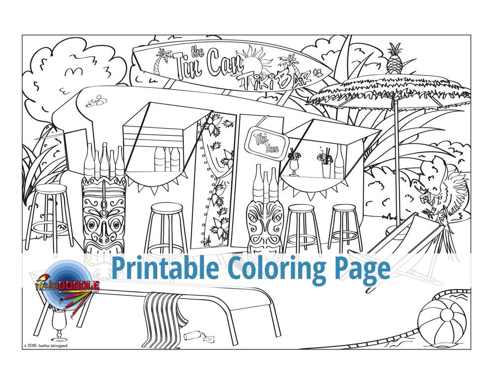 Download The Tiki Bar is Open Adult Coloring Page Tropical Tropics