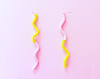 Banana and Candy Pink// geo // graphic // wavy line // drop stud earrings