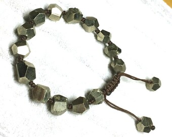 Genuine Pyrite Bracelet 8-9mm, Natural Faceted Golden Pyrite Beads, Pyrite Nugget Beads, Faceted Pyrite Beads, Rough Pyrite Bracelet Jewelry