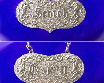 Scotch/Gin Decanter Label, Vintage Reversible Liquor Tag, Man Cave Bar Decor