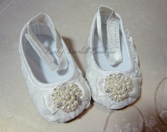 White Rosette Flower Baby Girl Shoes,Wedding,Christening Shoes