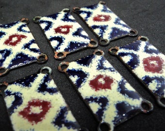 6x 1970s Enamel Links... Cream Navy-Blue Dark-Red