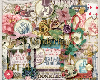 Shabby Chic, Alice In Wonderland, Vintage, Clip Art, Digital Download, Scrapbook Album, Embellishments, Craft Supplies, Tea Party, Alice