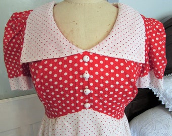 Vintage 1970's red polka dot maxi dress
