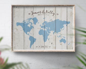 wedding guest book alternative world travel map wood style map travel map personalised theme wedding places weve been wedding map