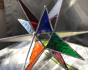 8 1/2" Stained glass multi-color Moravian Star with silver finish