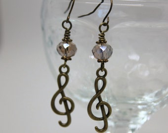 Bronze Musical Treble Clef Earrings - Band Jewelry, Music Jewelry, Music Lover Gift, Musician Gift, Gift for Music Teacher, Music Earrings