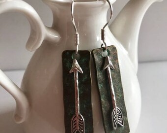 Arrow Earrings-Antique Brass With Pewter Arrows